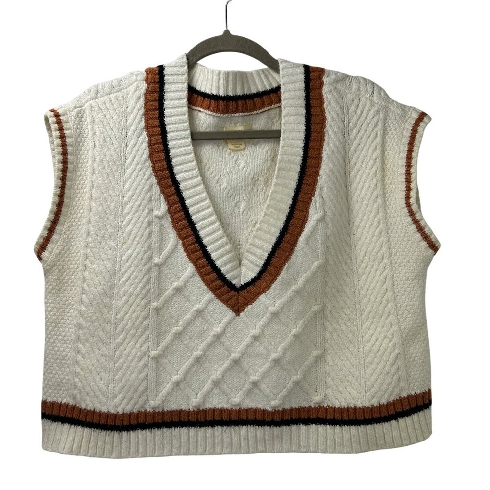Maeve Anthropologie Willa Cable Knit Vest Size Medium Oversize Preppy Cozy - Picture 10 of 16